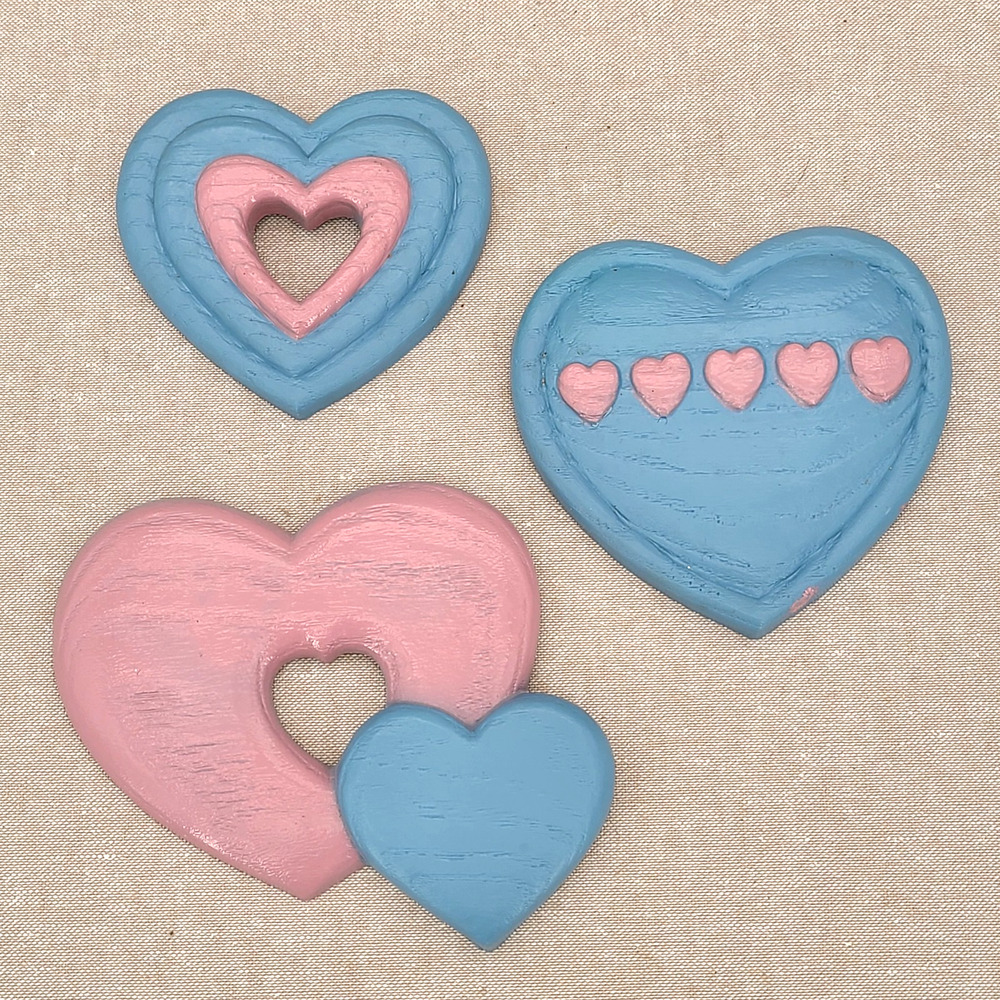 VINTAGE BURWOOD Heart Wall Hanging Set of 3 Blue Pink Country Decor Made USA